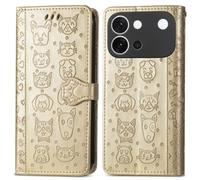 COQUE Cat Dog Pattern Wallet Case for Vivo S60e-Gold