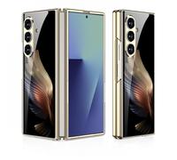 COQUE Galaxy Fold7 Case,Ultra Slim 9H Glass Shiny Painted Mobile Phone Shell,Anti-scratch Folding Cover for Samsung Galaxy Z Fold 7-Golden Wings