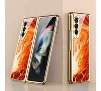 COQUE Galaxy Z Fold 3 5G Case,Ultra Slim 9H Glass Shiny Painted Mobile Phone Shell,Folding Phone Cover for Samsung Galaxy Z Fold 3 5G-Fluid-wine red