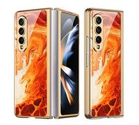 COQUE Galaxy Z Fold 4 5G Case,Ultra Slim 9H Glass Shiny Painted Mobile Phone Shell,Folding Phone Cover for Samsung Galaxy Z Fold 4 5G-Agate Red
