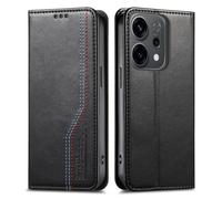 COQUE Magnetic Closure Shockproof Wallet Case for Oppo Reno14 with Elastic Wrist Strap, Built-in Card Holder & Adjustable Stand, Anti-Drop Protective Cover-Black