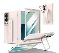 COQUE Magnetic Hinge Armor Case for Samsung Galaxy Z Fold 8, with [9H Tempered Glass] [Rotating Kickstand] [Wrist Strap] Shockproof Protective Cover for Samsung Galaxy Z Fold 8-Apricot