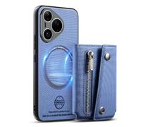 COQUE Magnetic Wallet Case for Huawei Pura 90 Pro, with Zipper Pocket & Anti-Vibration Bumper, Shockproof Twill PU Leather Phone Cover for Huawei Pura 90 Pro-Blue
