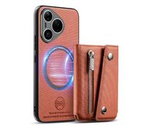 COQUE Magnetic Wallet Case for Huawei Pura 90 Pro, with Zipper Pocket & Anti-Vibration Bumper, Shockproof Twill PU Leather Phone Cover for Huawei Pura 90 Pro-Brown