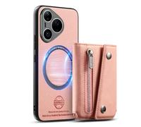 COQUE Magnetic Wallet Case for Huawei Pura 90 Pro, with Zipper Pocket & Anti-Vibration Bumper, Shockproof Twill PU Leather Phone Cover for Huawei Pura 90 Pro-Pink