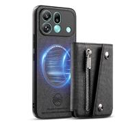 COQUE Magnetic Wallet Case for Oppo Find X9s Pro, with Zipper Pocket & Anti-Vibration Bumper, Shockproof Twill PU Leather Phone Cover for Oppo Find X9s Pro-Black