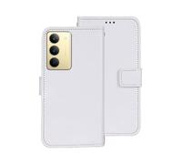 COQUE Realme 14X Case,High-grade Leather Magnetic Flip Wallet Shockproof Flip Folio Stand View phone Cover for Realme 14X 5G-White