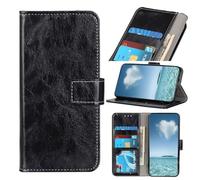 COQUE Retro Crazy Horse Pattern Flip Wallet With Card Slots Compatible With Motorola Moto G67 Power Protective Case-Black