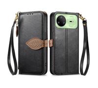 COQUE Wallet Case for Huawei nova 15 Pro with Card Holder Zipper Pocke Leaf Buckle Wrist Strap Holder, PU Leather Flip Cover for Huawei nova 15 Pro-Black