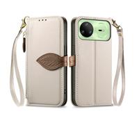 COQUE Wallet Case for Huawei nova 15 Pro with Card Holder Zipper Pocke Leaf Buckle Wrist Strap Holder, PU Leather Flip Cover for Huawei nova 15 Pro-White