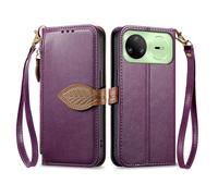 COQUE Wallet Case for Huawei nova 15 Pro with Card Holder Zipper Pocke Leaf Buckle Wrist Strap Holder, PU Leather Flip Cover for Huawei nova 15 Pro-Purple