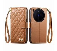 COQUE Wallet Case for Vivo X300 with Built-in Card Slots & Zipper Pocket, Magnetic Flap Design, Detachable Lanyard, Shockproof Protective Cover for Vivo X300-Brown