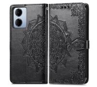 COQUE Wallet Case for Xiaomi Redmi 15a Shell, Mandala Embossed Pattern PU Leather [Lanyard][Stand][Card Slot] Flip Wallet Cover for Xiaomi Redmi 15a-Black