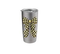Coquette Big Bow Vanilla Yellow and Black Gingham Plaid Stainless Steel Insulated Tumbler