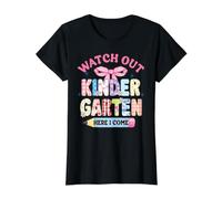 Coquette Bow Back to School Watch Out Kinder Here I Come Value Graphic T-Shirt, Women, Black, L