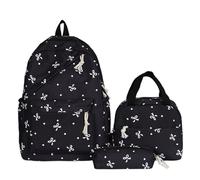 Coquette Bow Backpack 3Pcs Set Cute Kawaii Aesthetic Daypack | Coquette Backpack with Bows Cute Preppy Bow Backpack Y2k Aesthetic Kawaii Polka Dot Backpacks Lunch Box and Handbag Set