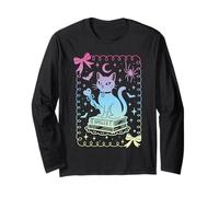 Coquette Bow Cute Black Cat Books Spells Pastel Witch Girls Long Sleeve T-Shirt