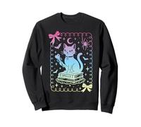 Coquette Bow Cute Black Cat Books Spells Pastel Witch Girls Sweatshirt
