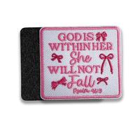 Coquette Bow God is Within Her She Will Not Fall Morale Patch 3 Inches Funny Christian, Religious, Jesus, Embroidered Hook and Loop Patches for Dog Harness Vest & Backpack Military Uniforms