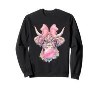 Coquette Bow Highland Cow Blowing Bubble Gum Heifer Farm Cow Sweatshirt