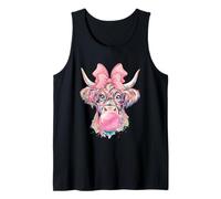 Coquette Bow Highland Cow Blowing Bubble Gum Heifer Farm Cow Tank Top
