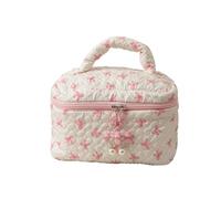 Coquette Bow Makeup Bag Girly Cute Handheld Cosmetic Organizer Y2K Quilted Puffy Preppy Toiletry Storage Pouch Purse, Pink, XL, Cute
