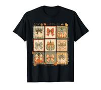 Coquette Bow Pumpkin Patchwork Plaid Autumn Leaves Fall T-Shirt