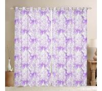 Coquette Bow Tie Blackout Curtains for Kids Girls Bedroom Kawaii Floral Bow Ribbon Window Drapes Dreamy Girly Princess Bowknot Window Treatment Pink Purple Windows Curtains 2 Panel Sets 66" Wx90" L