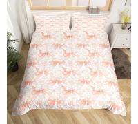 Coquette Bow Tie Comforter Cover for Kids Girls Kawaii Girly Princess Bowknot Duvet Cover Set Dreamy Floral Bow Ribbon Bedding Set Pink Orange Quilt Covers Double 2 Pillowcases(No Comforter)