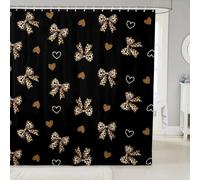 Coquette Bowknot Kids Shower Curtains,Leopard Bow Tie Love Heart Romantic Bathroom Curtain,Cheetah Skin Abstract Noble Home Decor,Brown Black Waterproof Curtains,12 Hooks Suits,72"W x 72"L