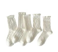 Coquette Cable Knit Ruffle Socks,Ruffles Breathable Tube Crew Socks,Japanese Kawaii Heart Socks,Girly Cute Aesthetic Mesh Socks,5 Pair Cute Cream Socks For Women(Milky White)