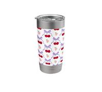 Coquette Cherry and Bow Trellis Pattern with Lilac Bows Stainless Steel Insulated Tumbler