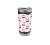 Coquette Cherry and Bow Trellis Pattern with Lilac Bows Stainless Steel Insulated Tumbler