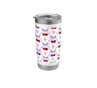 Coquette Cherry and Bow Trellis Pattern with Lilac Bows Stainless Steel Insulated Tumbler