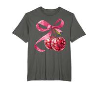 Coquette Cherry Mirror Disco Ball Christmas Bow Cute Holiday T-Shirt