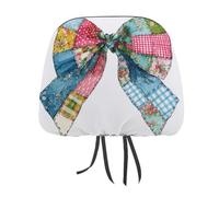 Coquette Christmas Bow Patchwork Quilt Fabric Printed Car Headrest Cover,2 Pieces, Elastic Comfort Head Rest Cover for Women Men, Universal Fits Most Cars Van SUV Truck, Car Interior Decor Accessories