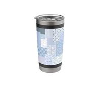 Coquette Floral Patchwork Lace Flower Stripes Blue Peonies Stainless Steel Insulated Tumbler