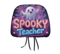 Coquette Ghost Neon SPOOKY Teacher Halloween Printed Car Headrest Cover,2 Pieces, Elastic Comfort Head Rest Cover for Women Men, Universal Fits Most Cars Van SUV Truck, Car Interior Decor Accessories