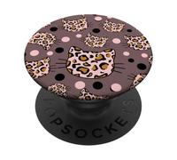 Coquette Leopard Pink And Brown SuperCute Cheetah Cat Face PopSockets Adhesive PopGrip