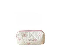 Coquette Makeup Bag Y2K Cute Bow Travel Organizer Aesthetic Cotton Toiletry Bag Preppy Fairycore Quilted Puffy Pouch (Small,Pink)