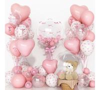 Coquette Pink Bow Balloons Birthday Decorations, 20 In Bobo Light Pale Baby Dusty Pastel Pink and White Balloons Heart Shape Balloon, First Birthday Bow Party Decor for Princess Girl Just Wanna Be One