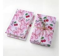 Coquette Pink Bow Cherry Birthday Wrapping Paper Folded Sheets, 120GSM Thick Kraft Wrapping Paper for Women Girls, Bestie Script Print Present Packaging for Friend Sister, Two Pack