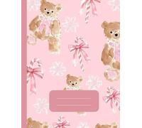 Coquette Pink Teddy Bear Candy Cane & Bows Festive Aesthetic Journal Notebook - Cute Holiday Writing Notebook with 120 Ruled Pages | Large 8.5” x 11” Matte Cover