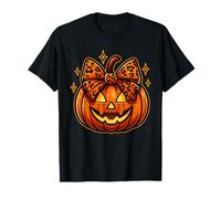 Coquette Pumpkin Halloween Leopard Bow Fall Leaves Party T-Shirt