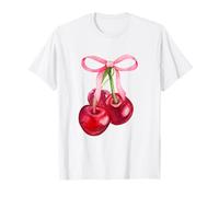 Coquette Red Cherry and Pink Bows Preppy Design for Girls T-Shirt