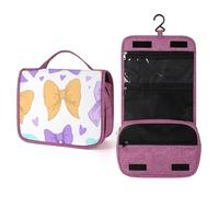 Coquette Ribbon Bows Tiny Hearts Travel Toiletry Bag for Women,Hanging Makeup Organizer with Hook for Shampoo