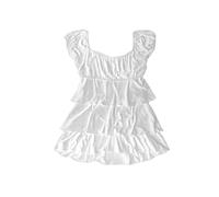 Coquette Ruffle Tops Women Cute Summer Lace Peplum Babydoll Top Teen Girls Y2k Grunge 2000s Cottagecore Clothing (S,White)