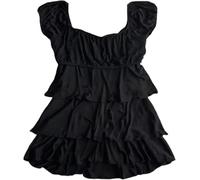 Coquette Ruffle Tops Women Cute Summer Lace Peplum Babydoll Top Teen Girls Y2k Grunge 2000s Cottagecore Clothing (M,Black Doll)