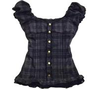 Coquette Ruffle Tops Women Cute Summer Lace Peplum Babydoll Top Teen Girls Y2k Grunge 2000s Cottagecore Clothing (S,Black Plaid)