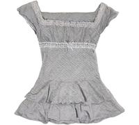 Coquette Ruffle Tops Women Cute Summer Lace Peplum Babydoll Top Teen Girls Y2k Grunge 2000s Cottagecore Clothing (S,Grey)